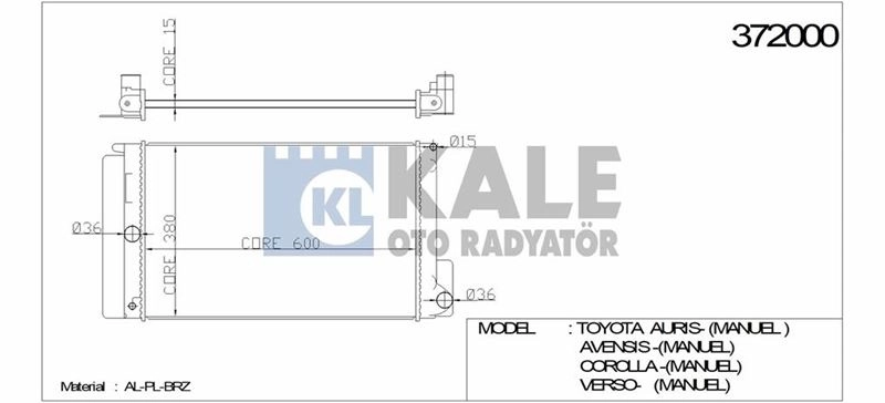 TOYOTA COROLLA SU RADYATÖRÜ COROLLA 06>13 AURIS 07>18 BENZİNLİ MANUEL VİTES (600X378X16) KALE MARKA