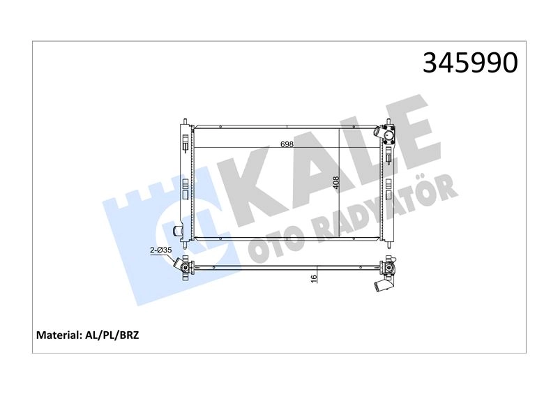 MITSUBISHI LANCER MOTOR SU RADYATÖRÜ LANCER 2007 SONRASI ASX 2010 SONRASI OUTLANDER 2006-2012 MANUEL VİTES (700X408X26) KALE 345990 1350A297